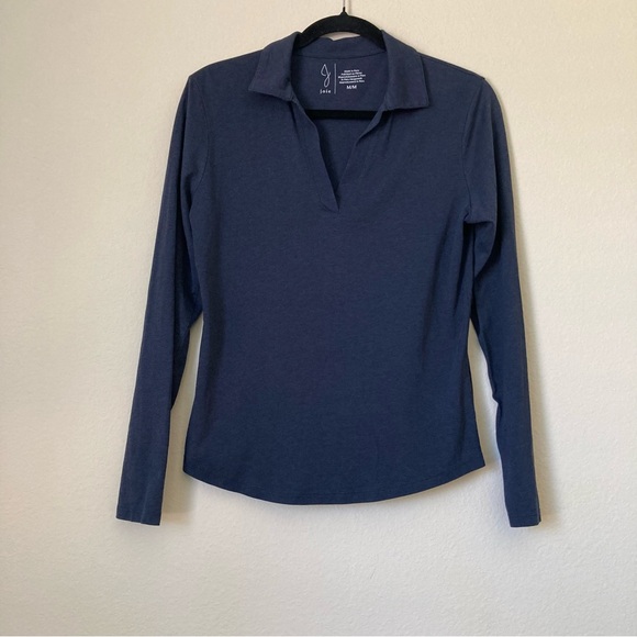Joie Blue Long Sleeve Polo Top Split V-neck - Picture 2 of 6